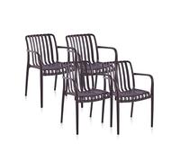 duehome | Jamie Arm, Pack 4 Sillones Exterior/Interior de Comedor, Sillas Salon, Acabado en Marron, Medidas: 55,5 cm (Ancho) x 57,5 cm (Largo) x 81 cm (Alto)