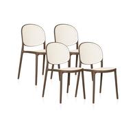 duehome | Klux, Pack 4 Sillas Exterior/Interior de Comedor, Sillas Salon, Acabado en Rattan y Taupe, Medidas: 48 cm (Ancho) x 56 cm (Largo) x 85 cm (Alto)