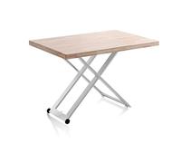 duehome | Lada, Mesa de Centro Elevable, Mesa Auxiliar, Mesa Convertible, Acabado en Roble y Blanco, Medidas: 120 cm (Largo) x 80 cm (Ancho) x 49-76 cm (Alto)
