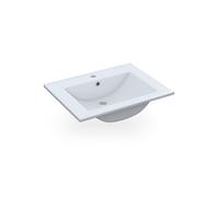 duehome | Lavabo Cerámico Color Blanco, Pila Lavamanos Rectangular, Modelo Volga, Medidas: 61,5 cm (Ancho) x 13 cm (Alto) x 46 cm (Fondo)