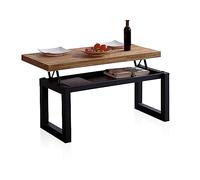 duehome | Loft, Mesa de Centro Elevable, Mesita Comedor, Acabado en Roble Boreal y Negro, Medidas: 120 cm (Largo) x 60 cm (Ancho) x 47,5/62 cm (Alto)
