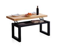 duehome | Loft, Mesa de Centro Elevable, Mesita Comedor, Acabado en Roble y Negro, Medidas: 120 cm (Largo) x 60 cm (Ancho) x 47,5/62 cm (Alto)