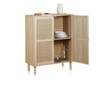 duehome | Made, Armario Bajo con Patas, Mueble Auxiliar, Acabado en Pino y Rattan, Medidas: 80 cm (Largo) x 110 cm (Alto) x 40 cm (Fondo)