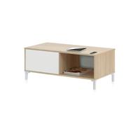 duehome | Mesa de Centro con 2 Huecos, Mesa Auxiliar, Modelo Lea, Acabado en Roble Canadian y Blanco Artik, Medidas: 100 cm (Largo) x 50 cm (Ancho) x 40 cm (Alto)