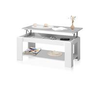 duehome | Mesa de Centro Elevable, Mesa Auxiliar, Modelo LYA, Acabado en Color Blanco Artik y Cemento, Medidas: 102 cm (Largo) x 50 cm (Ancho) x 43-54 cm (Alto)