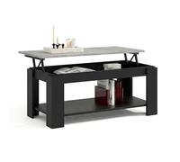 duehome | Mesa de Centro Elevable, Mesa Auxiliar, Modelo LYA, Acabado en Color Negro y Cemento, Medidas: 102 cm (Largo) x 50 cm (Ancho) x 43-54 cm (Alto)