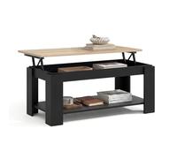 duehome | Mesa de Centro Elevable, Mesa Auxiliar, Modelo LYA, Acabado en Color Negro y Roble Canadian, Medidas: 102 cm (Largo) x 50 cm (Ancho) x 43-54 cm (Alto)