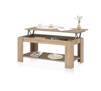 duehome | Mesa de Centro Elevable, Mesa Auxiliar, Modelo LYA, Acabado en Roble Canadian, Medidas: 102 cm (Largo) x 50 cm (Ancho) x 43-54 cm (Alto)