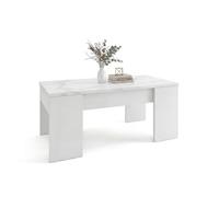 duehome | Mesa de Centro Elevable, Mesita de Salón o Comedor, Modelo Vita, Acabado en Color Blanco Artik y Efecto Mármol Blanco, Medidas: 100 cm (Largo) x 50 cm (Ancho) x 45-56 cm (Alto)