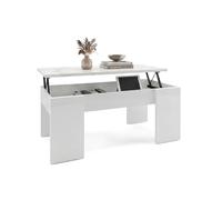 duehome | Mesa de Centro Elevable, Mesita de Salón o Comedor, Modelo Vita, Acabado en Color Blanco Artik y Efecto Mármol Blanco, Medidas: 100 cm (Largo) x 50 cm (Ancho) x 45-56 cm (Alto)