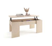 duehome | Mesa de Centro Elevable, Mesita de Salón o Comedor, Modelo Vita, Acabado en Color Microcemento Beige, Medidas: 100 cm (Largo) x 50 cm (Ancho) x 45-56 cm (Alto)