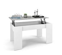 duehome Mesa de Centro Elevable Norak, con Compartimento Interior | Mueble Auxiliar de Salón, Blanco Artik y Cemento, Almacenaje Oculto, Tapa Elevable, 90 x 50 x 45-53,5 cm