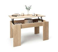 duehome Mesa de Centro Elevable Norak, con Compartimento Interior | Mueble Auxiliar de Salón, Roble Canadian, Almacenaje Oculto, Tapa Elevable, 90 x 50 x 45-53,5 cm