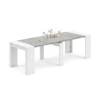 duehome | Mesa de Comedor, Consola, Mesa Extensible, Mesa para Salon, Recibidor o Cocina, Blanco Artik y Cemento, Modelo Denis, Medidas: 50-235 cm (Largo) x 90 cm (Ancho) x 78 cm (Alto)