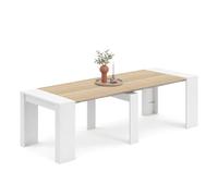 duehome | Mesa de Comedor, Consola, Mesa Extensible, Mesa para Salon, Recibidor o Cocina, Blanco Artik y Roble Canadian, Modelo Denis, Medidas: 50-235 cm (Largo) x 90 cm (Ancho) x 78 cm (Alto)