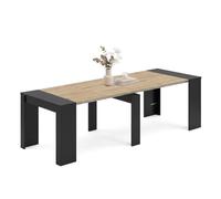 duehome | Mesa de Comedor, Consola, Mesa Extensible, Mesa para Salon, Recibidor o Cocina, Negro Mate y Roble Alpino, Modelo Denis, Medidas: 50-235 cm (Largo) x 90 cm (Ancho) x 78 cm (Alto)