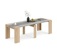 duehome | Mesa de Comedor, Consola, Mesa Extensible, Mesa para Salon, Recibidor o Cocina, Roble Canadian y Cemento, Modelo Denis, Medidas: 50-235 cm (Largo) x 90 cm (Ancho) x 78 cm (Alto)