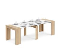 duehome | Mesa de Comedor, Consola, Mesa Extensible, Mesa para Salon, Recibidor o Cocina, Roble Canadian y Blanco Artik, Modelo Denis, Medidas: 50-235 cm (Largo) x 90 cm (Ancho) x 78 cm (Alto)