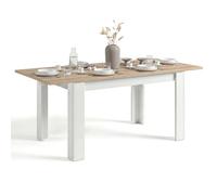 duehome | Mesa de Comedor Extensible, Mesa Rectangular, Modelo Sira, Acabado en Blanco Artik y Roble Canadian, Medidas: 123-173 cm (Largo) x 75 cm (Ancho) x 78 cm (Alto)