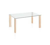 duehome | Mesa de Comedor Fija, Mesa Salon o Cocina, Modelo Valya, Acabado en Cambria y Cristal Templado, Medidas: 150 cm (Largo) x 90 cm (Ancho) x 75 cm (Alto)