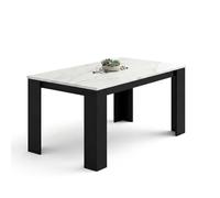 duehome | Mesa de Comedor, Mesa Fija, Modelo Naya, Acabado en Negro Mate y Efecto Mármol Blanco, Medidas: 140 cm (Largo) x 80 cm (Ancho) x 75 cm (Alto)