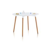 duehome | Mesa de Comedor Redonda Fija, Mesa Cocina, Mesa Salón, Modelo Skandia, Acabado en Madera de Haya y Blanco, Medidas: 100 cm (Largo) x 100 cm (Ancho) x 74,5 cm (Alto)