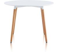 duehome Mesa de comedor redonda skandia madera, blanco, 100 x 74,5 x 100