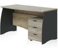 duehome Mesa de escritorio 3 cajones melamina, roble, 136 x 74 x 67