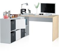 duehome Mesa de escritorio melamina, blanco artik, 203 x 74 x 66