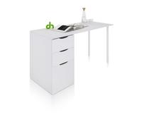 duehome | Mesa Ordenador Reversible con 2 Cajones y 1 Puerta, Mesa Despacho, Escritorio, Modelo Luma, Acabado en Color Blanco Artik, Medidas: 138 cm (Ancho) x 60 cm (Fondo) x 74 cm (Alto)