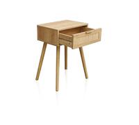 duehome | Mesita de Noche 1 cajón, Mesilla de Noche, Modelo Sanda, Acabado en Pino-Rattan, Medidas: 40 cm (Largo) x 30 cm (Fondo) x 60 cm (Alto)