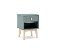 duehome | Mesita de Noche 1 Cajón y 1 Estante, Mesilla de Noche, Modelo Misty Breeze, Acabado en Verde Salvia y Oak Soft, Medidas: 40 cm (Largo) x 35 cm (Fondo) x 53 cm (Alto)