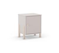 duehome | Mesita de Noche 1 Puerta, Modelo Misty Dawn, Acabado en Beige y Oak Soft, Medidas: 39,4 cm (Largo) x 30 cm (Fondo) x 47 cm (Alto)