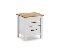 duehome | Mesita de Noche 2 Cajones, Mesilla de Noche, Modelo Eira, Acabado en Blanco y Oak, Medidas: 46 cm (Largo) x 35 cm (Fondo) x 49,5 cm (Alto)