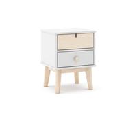 duehome | Mesita de Noche 2 Cajones, Mesilla de Noche, Modelo Misty Cloud, Acabado en Blanco y Oak Soft, Medidas: 40 cm (Largo) x 35 cm (Fondo) x 51,3 cm (Alto)