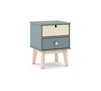 duehome | Mesita de Noche 2 Cajones, Mesilla de Noche, Modelo Misty Cloud, Acabado en Verde Salvia y Oak Soft, Medidas: 40 cm (Largo) x 35 cm (Fondo) x 51,3 cm (Alto)