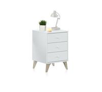 duehome | Mesita de Noche 3 cajones, Mesilla de Noche, Modelo Iconic, Acabado en Blanco Artik, Medidas: 40 cm (Largo) x 33,5 cm (Fondo) x 56 cm (Alto)