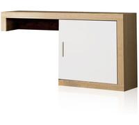 duehome | Salon Modular, Módulo Bajo Auxiliar con 1 Puerta, Composicion Salon por Piezas, Modelo Nuka, Acabado en Blanco y Cambria, Medidas: 130 cm (Largo) x 29,7 cm (Fondo) x 69 cm (Alto)