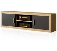 duehome | Salon Modular, Módulo Bajo con 2 Puertas, Composicion Salon por Piezas, Modelo Nuka, Acabado en Grafito y Cambria, Medidas: 180 cm (Largo) x 41,4 cm (Fondo) x 50 cm (Alto)