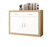 duehome | Mueble Aparador 2 Puertas + 2 cajones, Buffet para Cocina y Comedor, Modelo Nuka, Acabado en Color Cambria y Blanco, Medidas: 120 cm (Largo) x 41,4 cm (Fondo) x 90,2 cm (Alto)