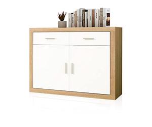 duehome | Mueble Aparador 2 Puertas + 2 cajones, Buffet para Cocina y Comedor, Modelo Nuka, Acabado en Color Cambria y Blanco, Medidas: 120 cm (Largo) x 41,4 cm (Fondo) x 90,2 cm (Alto)