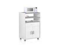 duehome | Mueble Auxiliar de Cocina con Ruedas, Mueble Microondas, Modelo Stella, Acabado en Blanco Artik y Cemento, Medidas: 59 cm (Ancho) x 92 cm (Alto) x 40 cm (Fondo)