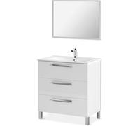 duehome Mueble de baño blanco athena 3 cajones + espejo blanco, 80 x 86 x 45cm