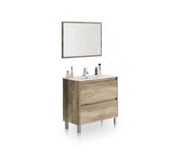 duehome | Mueble de Baño con 2 Cajones y Espejo, Modelo Thai, Acabado en Nordik, Medidas: 80 cm (Ancho) x 80 cm (Alto) x 45 cm (Fondo)