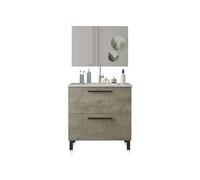 duehome | Mueble de Baño con 2 Cajones y Espejo, Modulo Lavabo, Modelo Sense, Acabado en Roble Alaska, Medidas: 80 cm (Ancho) x 80 cm (Alto) x 45 cm (Fondo)