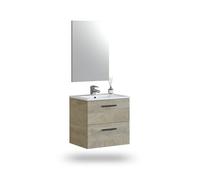 duehome | Mueble de Baño con 2 Cajones y Espejo, Modulo Lavabo, Modelo Sense, Acabado en Roble Alaska, Medidas: 60 cm (Ancho) x 57 cm (Alto) x 45 cm (Fondo)
