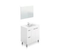 duehome | Mueble de Baño con 2 Puertas 2 Cajones y Espejo, Modulo Baño, Modelo Liz, Acabado en Blanco Brillo, Medidas: 80 cm (Ancho) x 80 cm (Alto) x 45 cm (Fondo)