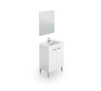 duehome | Mueble de Baño con 2 Puertas y Espejo, Modulo Baño, Modelo Liz, Acabado en Blanco Brillo, Medidas: 60 cm (Ancho) x 80 cm (Alto) x 45 cm (Fondo)