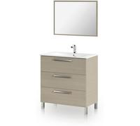 duehome Mueble de baño con espejo feel 3 cajones melamina, roble, 80 x 86 x 45