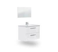 duehome | Mueble de Baño Suspendido con 2 Cajones y Espejo, Modulo Lavabo, Modelo Feel, Acabado en Blanco Brillo, Medidas: 80 cm (Ancho) x 60 cm (Alto) x 45 cm (Fondo)